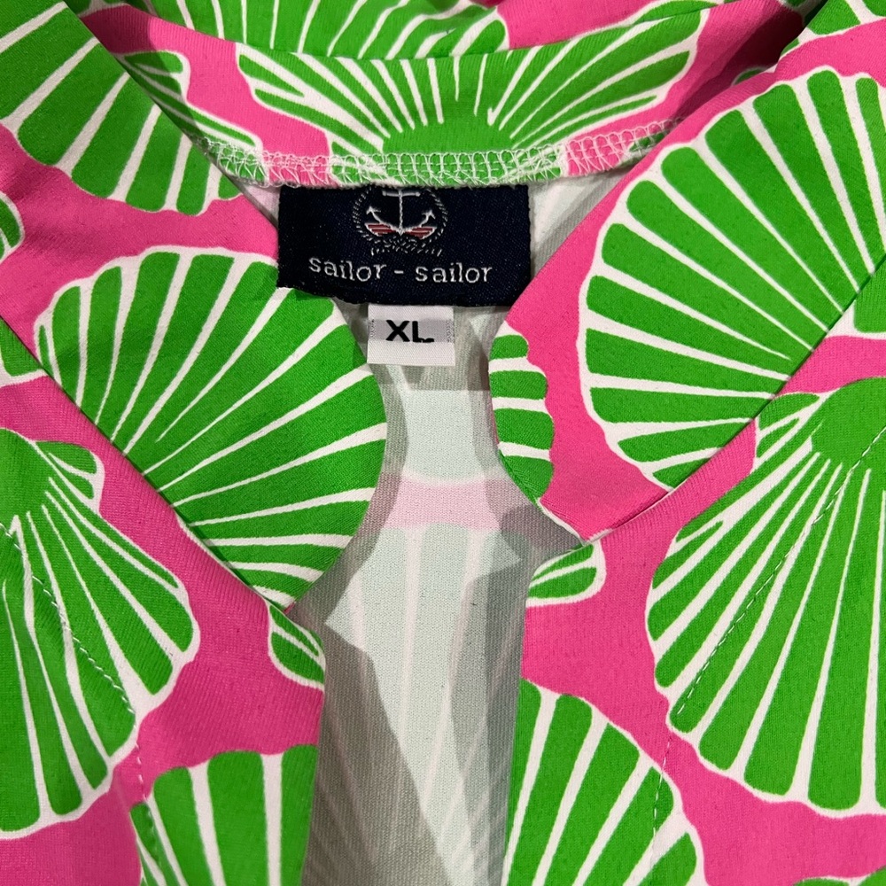 🩷💚 Sailor Sailor Vibrant Green and Pink Sea Shell Mandarin Dress XL - Picture 5 of 6